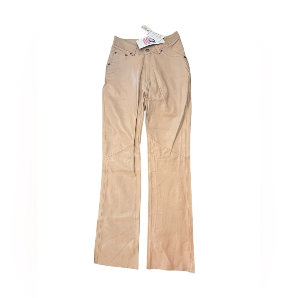 Urban Leather NY 100% Leather Straight‎ Leg Pants Beige Size 4 $400 Luxury NEW